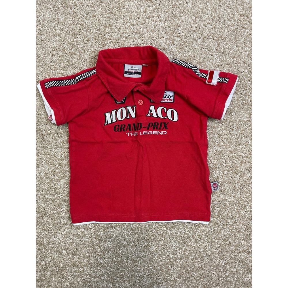Monaco Grand Prix Embroidered BOYS RED 5/6 Short Sleeve Polo‎ Shirt Toddler